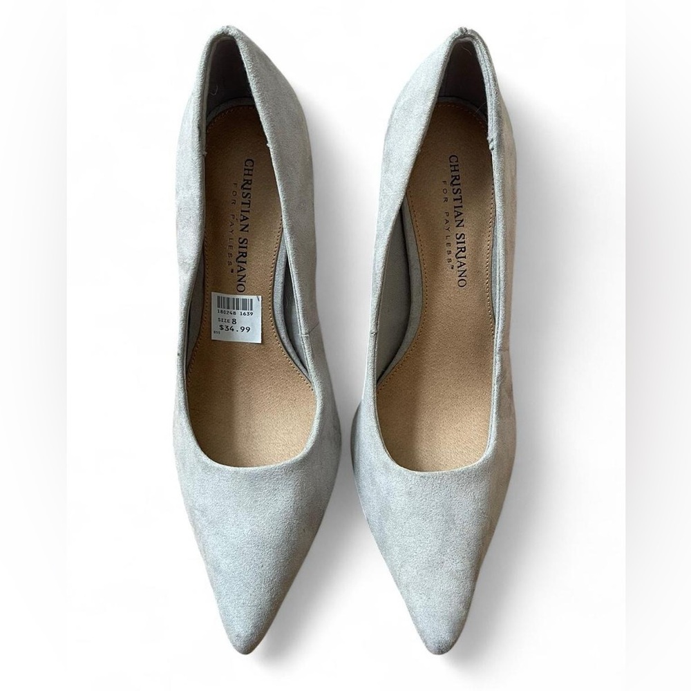 Brand new grey suede pointed toe pump heels